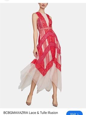 NEW BCBGMaxAzria Red Lace High-Low Tulle Skirt